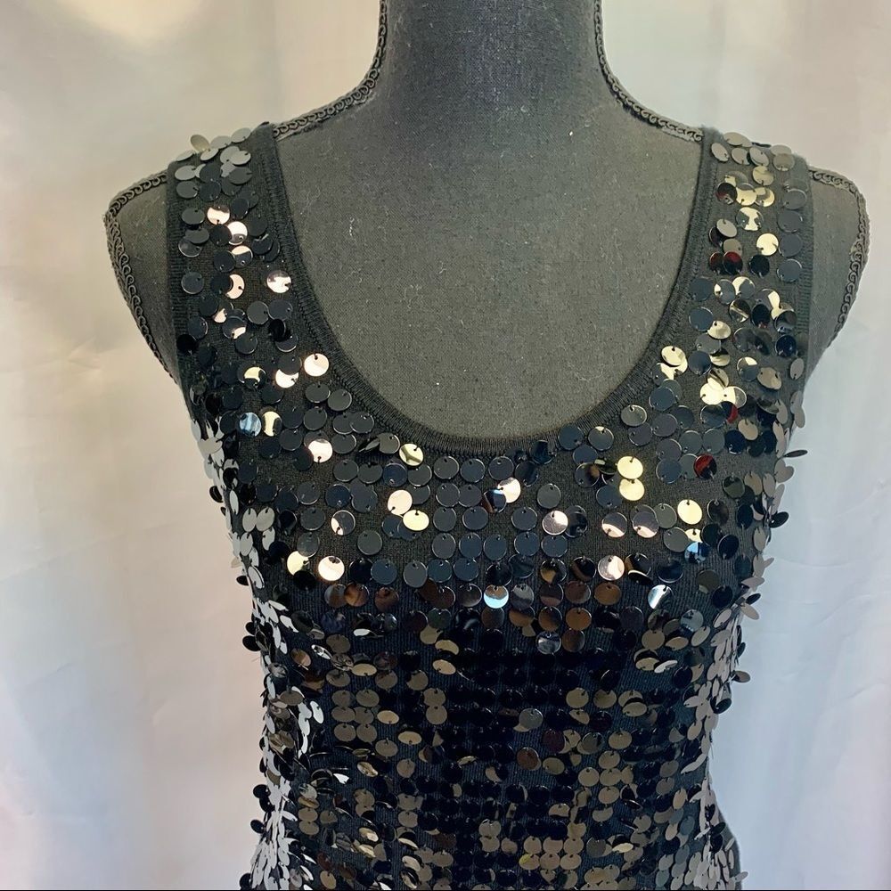 Cleo Black shiny sparkly sequin stretchy knit tank top evening blouse size M - Picture 6 of 11